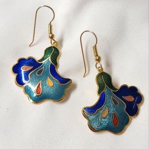 New Vintage Genuine Cloisonne Flower Earrings Vibrant Colors